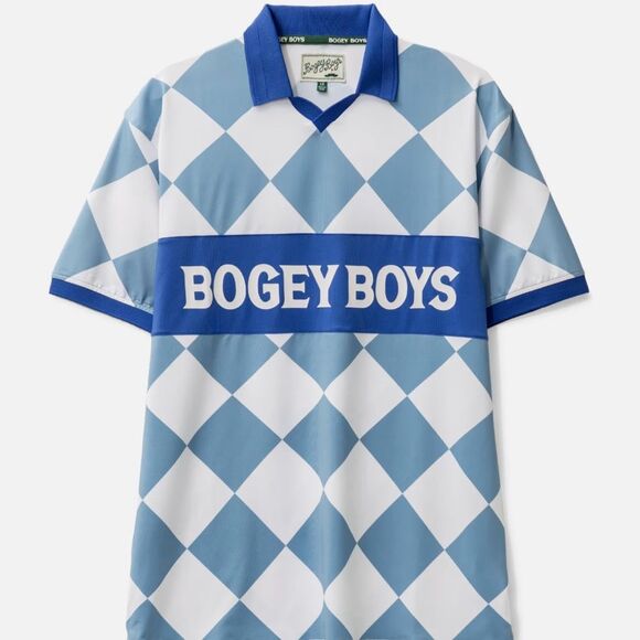 Bogey Boys Blue Checkered Short Sleeve Golf Polo Shirt Men’s Medium - Picture 1 of 6